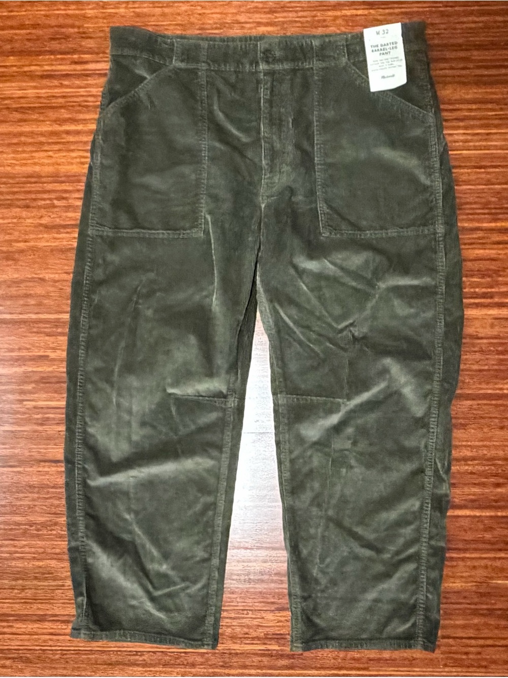 Madewell NWT Green Corduroy Darted Barrel Leg Utility Fatigue Pants 32